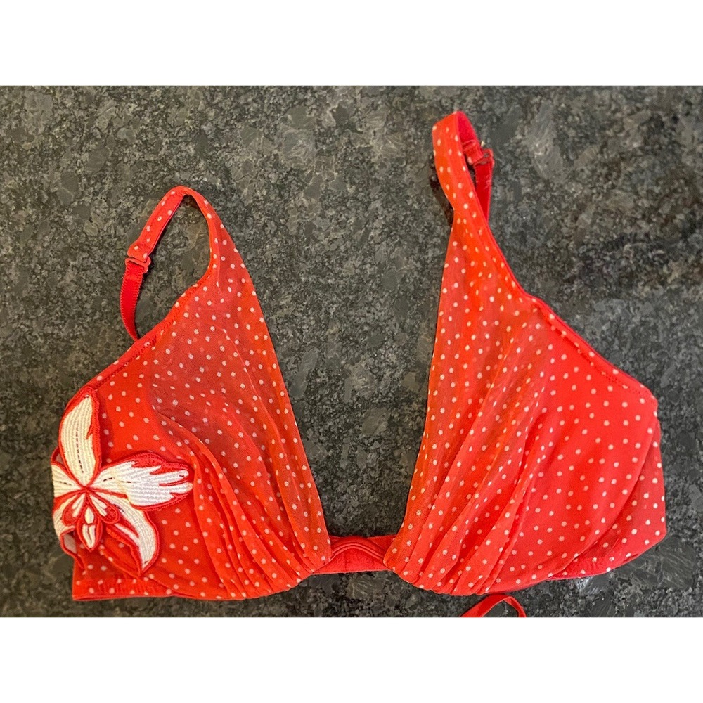 Victoria's Secret Red Polka Dot Mesh Underwire Bra 36C Very Sexy